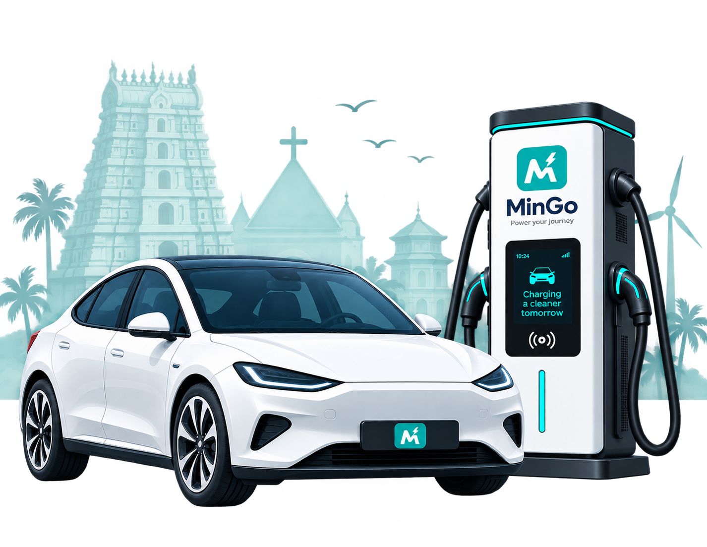 MinGo EV charger with electric vehicle